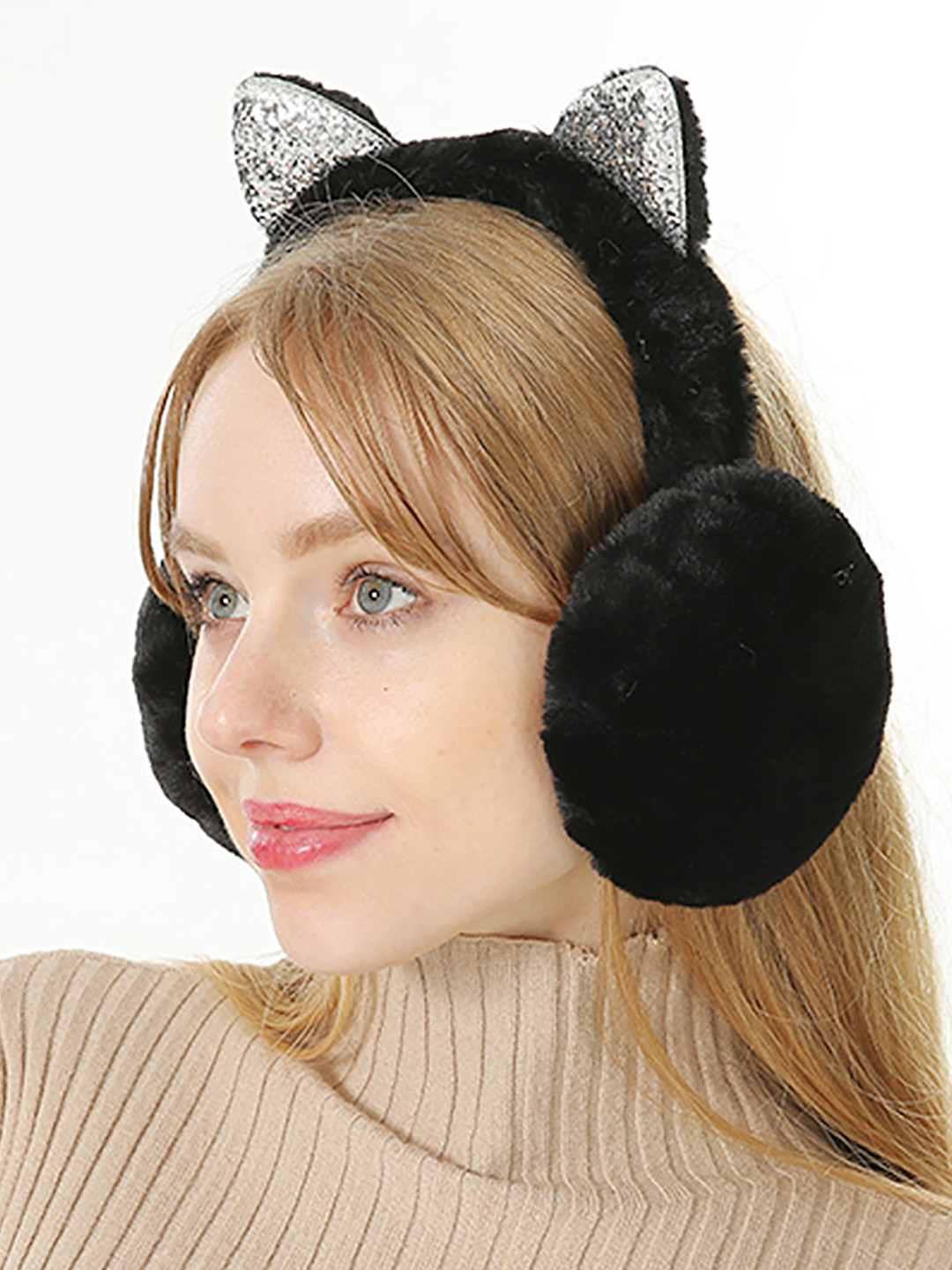 

SYGA Unisex Winter Cat Ear Design Foldable Ear Muffs, Black