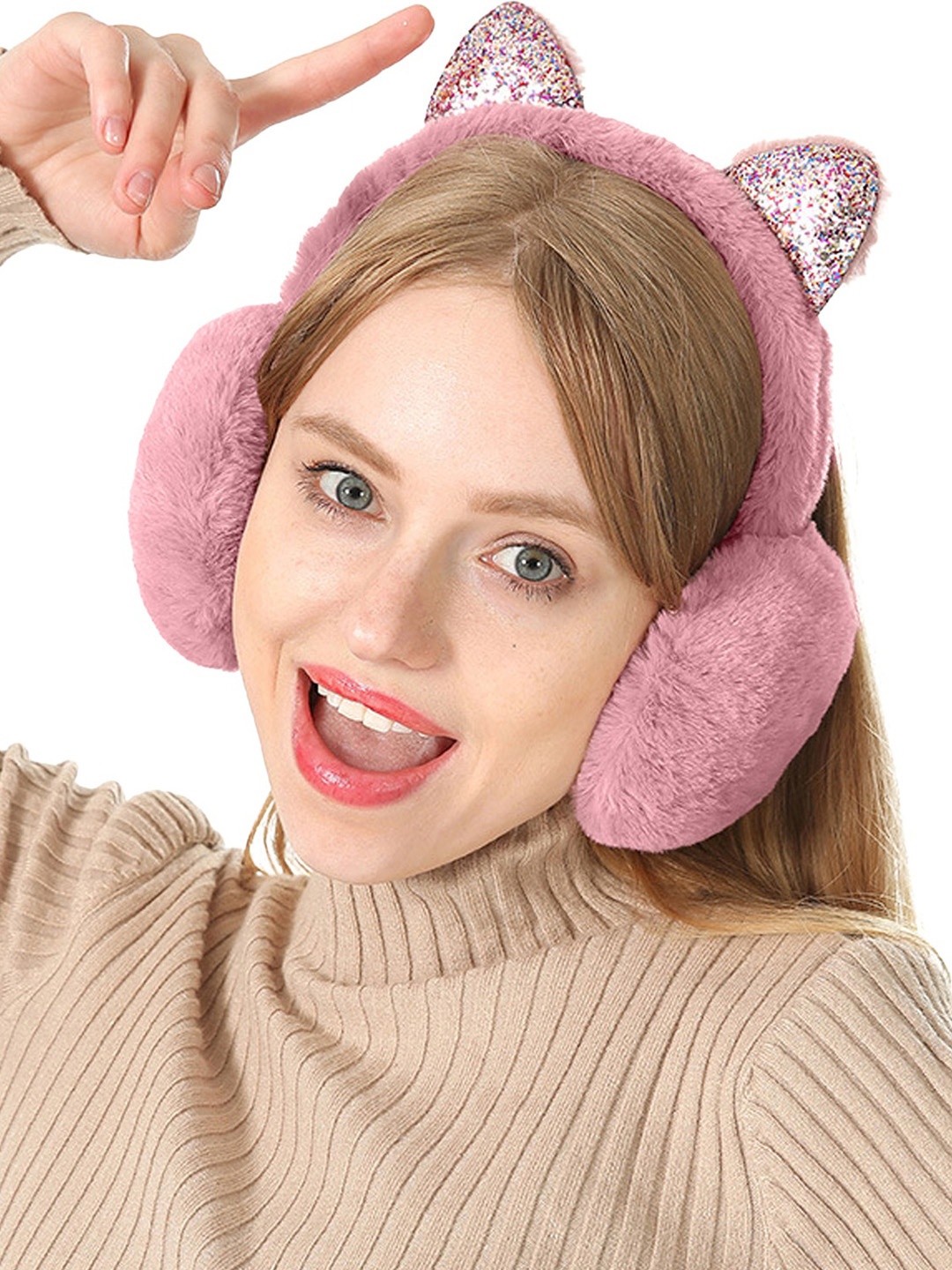 

SYGA Unisex Chill Wrap Winter Cat Ear Design Foldable Ear Muffs, Pink