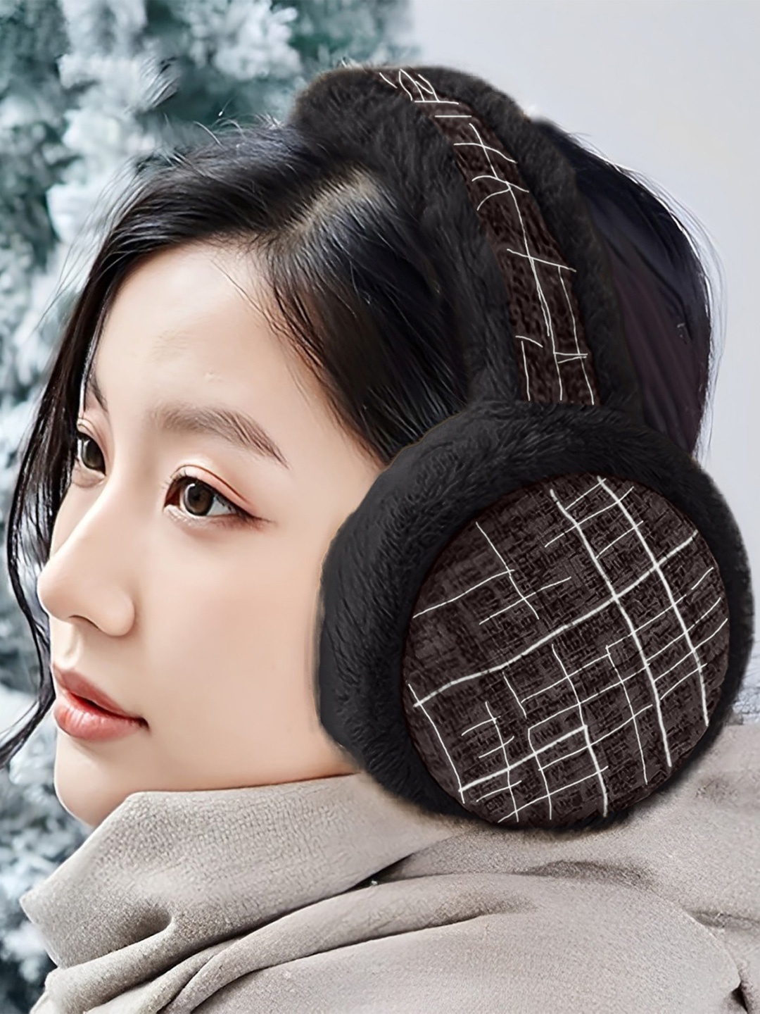 

SYGA Checked Winter Foldable Ear Muffs, Black