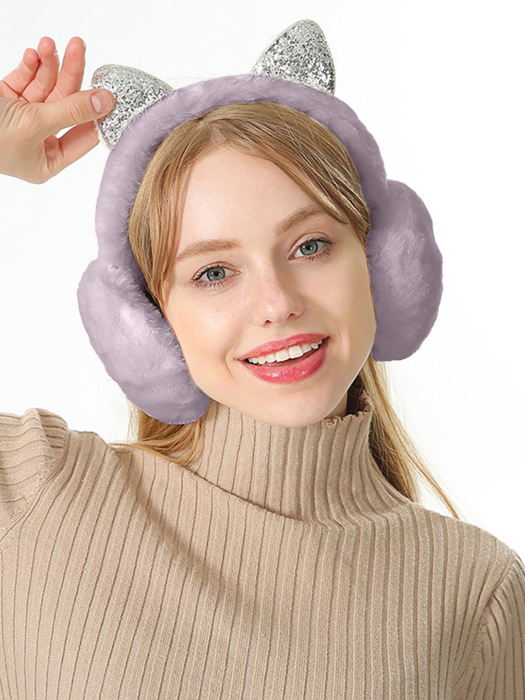 

SYGA Women Cat Ear Design Sequined Winter Ear Muffs, Lavender