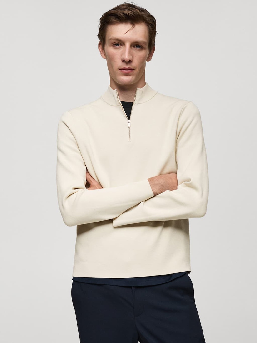 

MANGO MAN Half-Zipper Pullover, Off white