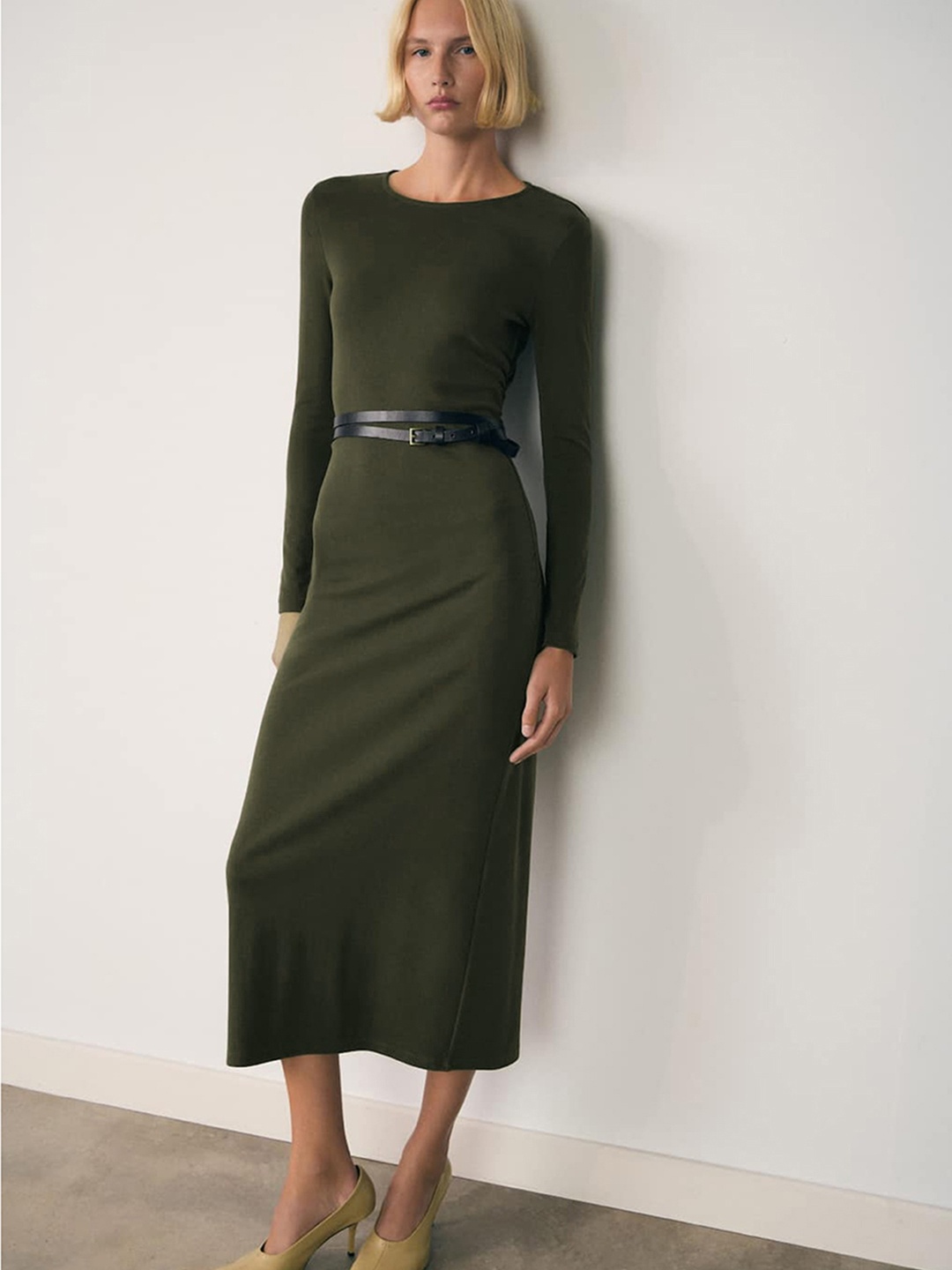 

MANGO Sheath Midi Dress, Olive