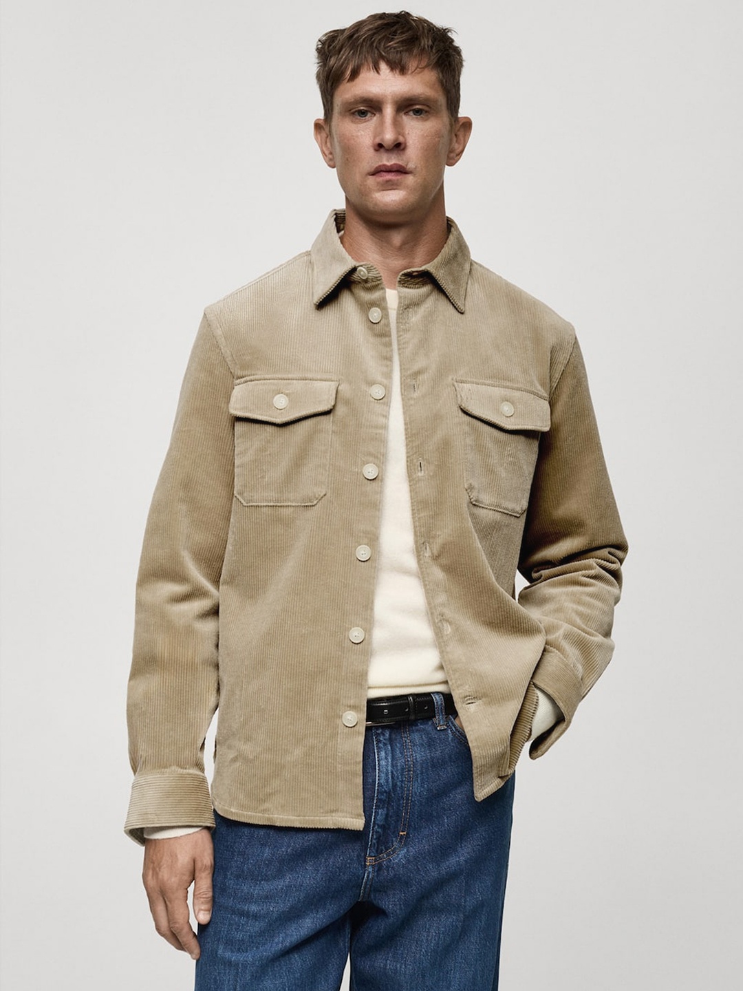 

MANGO MAN Corduroy Casual Shacket, Camel brown