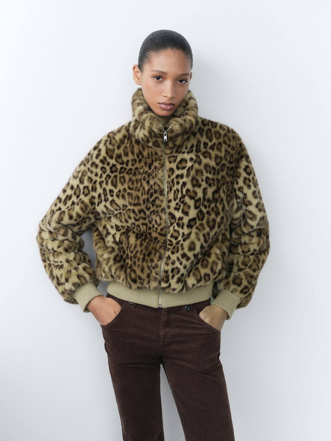 

MANGO Animal Print Faux Fur Jacket, Beige