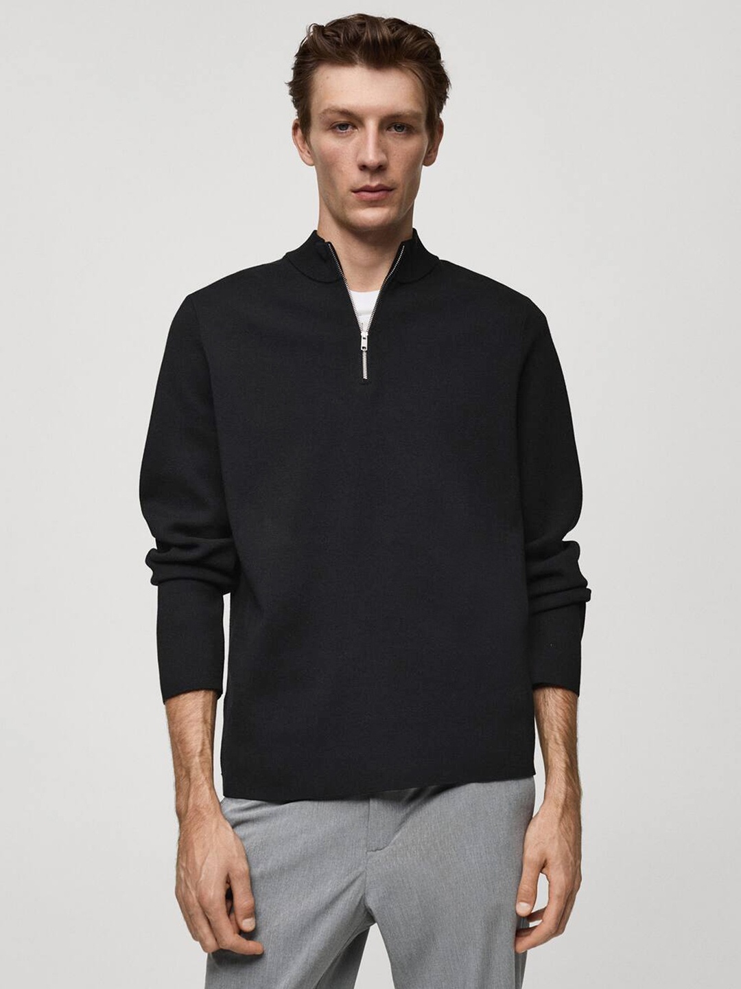 

MANGO MAN Half-Zipper Pullover, Black