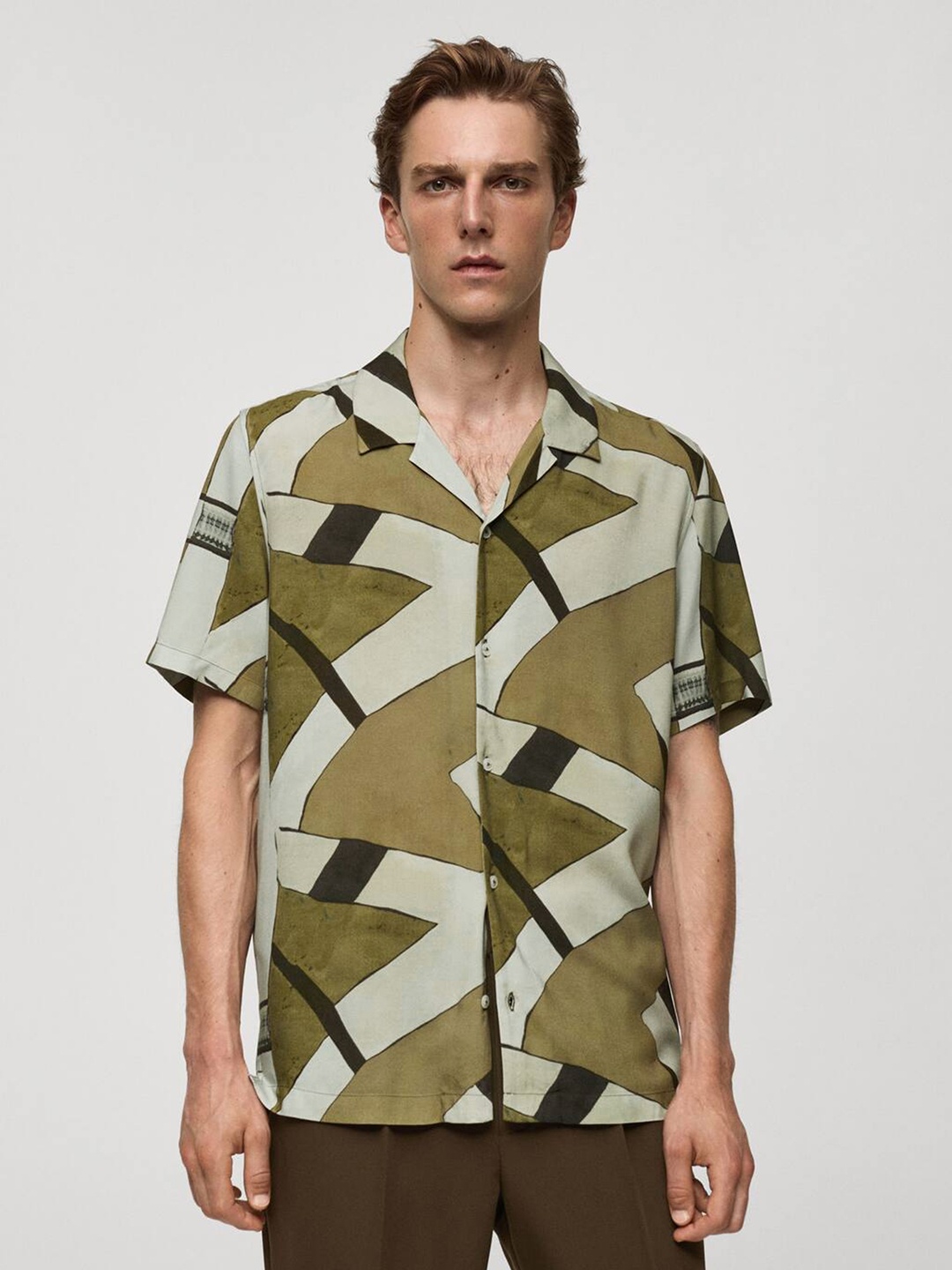 

MANGO MAN Geometric Printed Casual Shirt, Olive