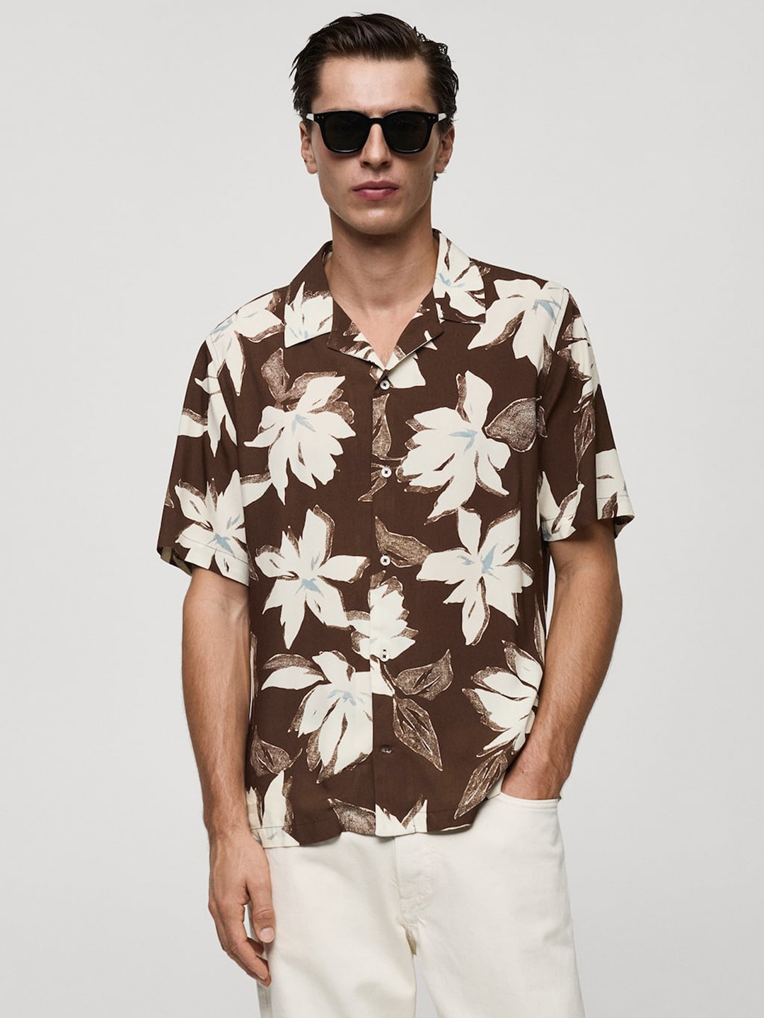 

MANGO MAN Tropical Printed Casual Shirt, Maroon