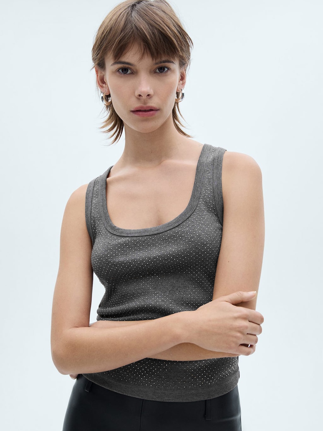 

MANGO Embellished Tank Top, Grey