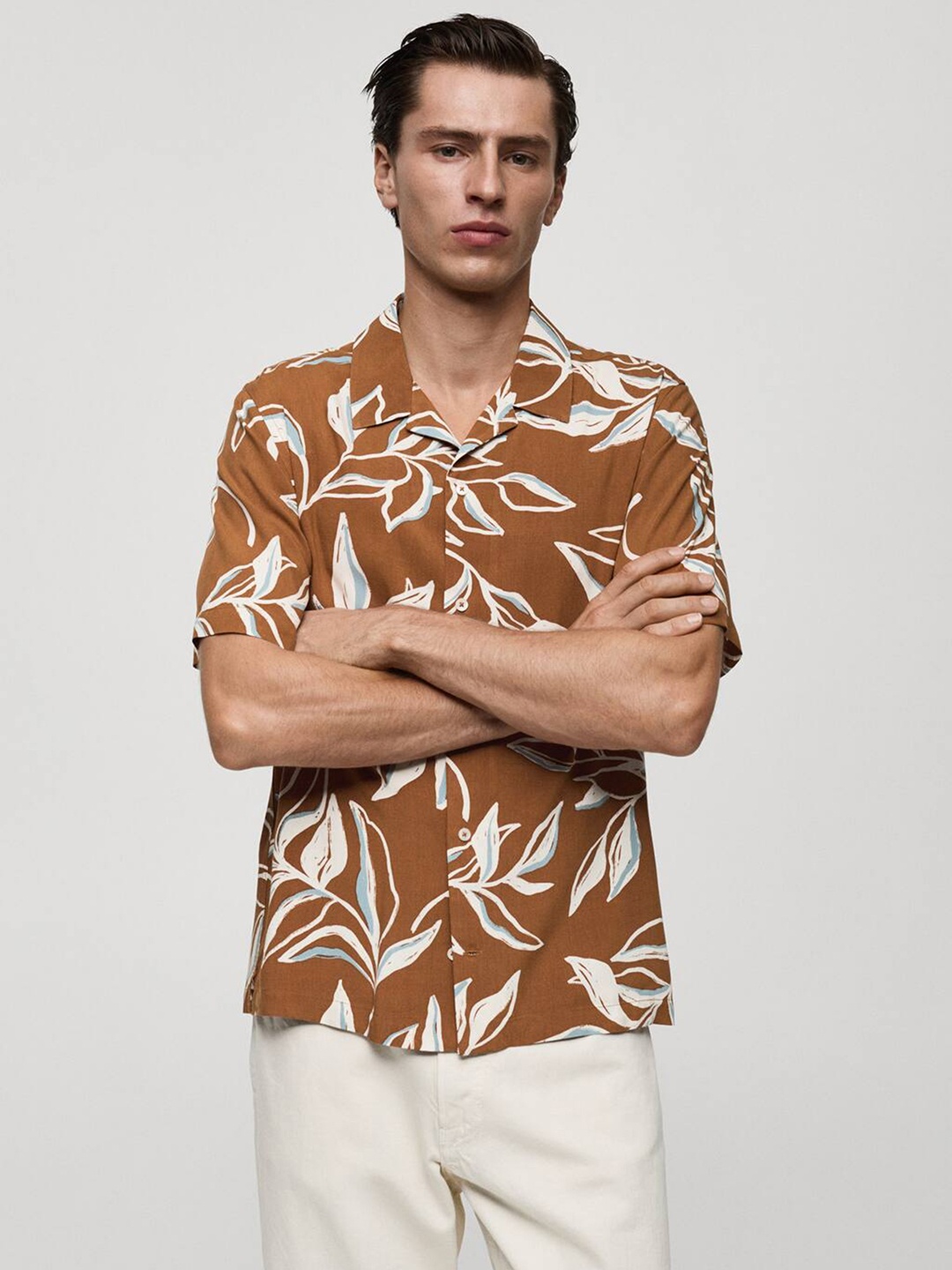 

MANGO MAN Tropical Printed Casual Shirt, Rust