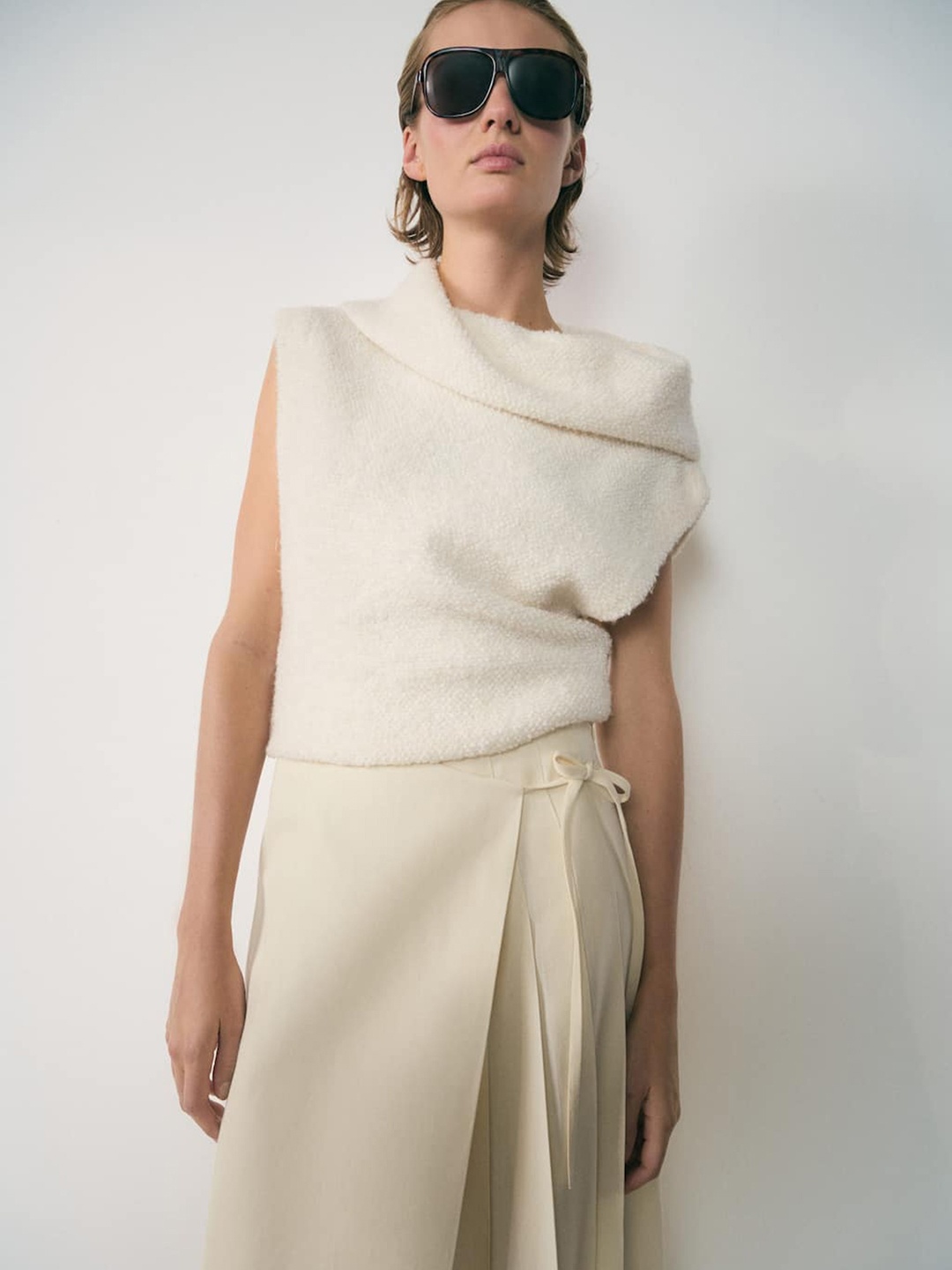 

MANGO Cowl Neck Boxy Top, Off white