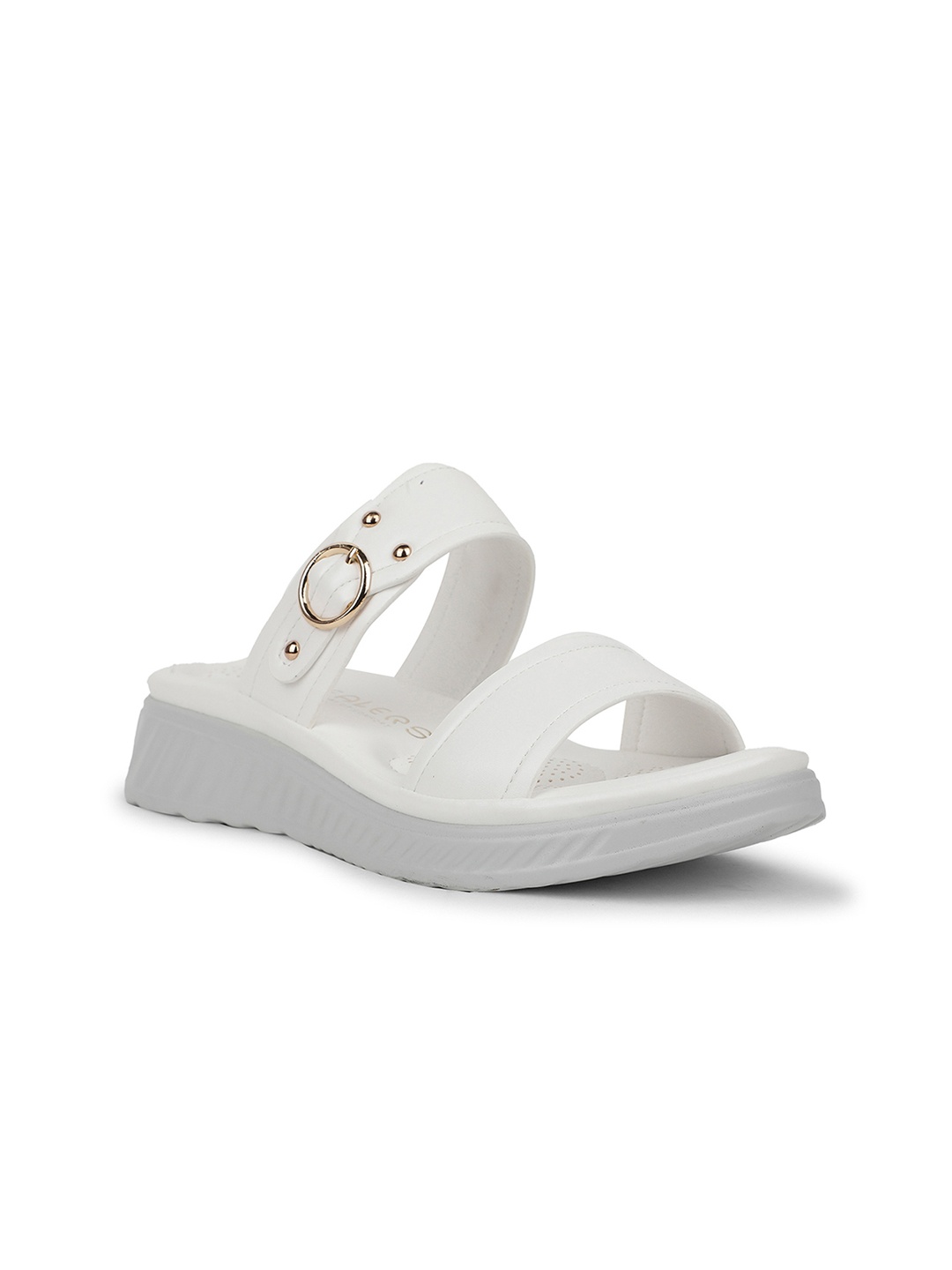 

Liberty Women Round Toe Open Back Sliders with Buckle, White