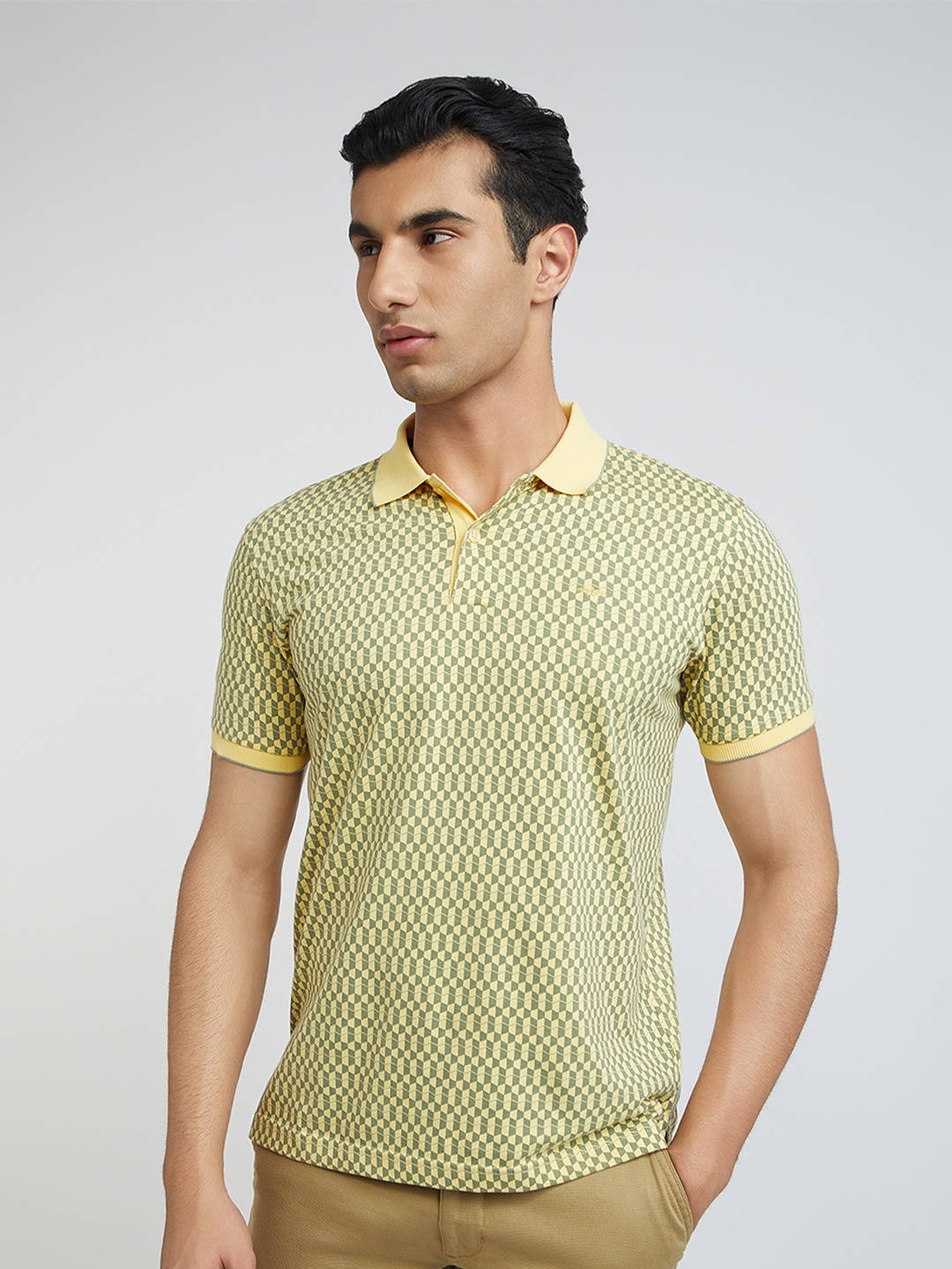 

Parx Men Geometric Printed Polo Collar Cotton T-shirt, Yellow