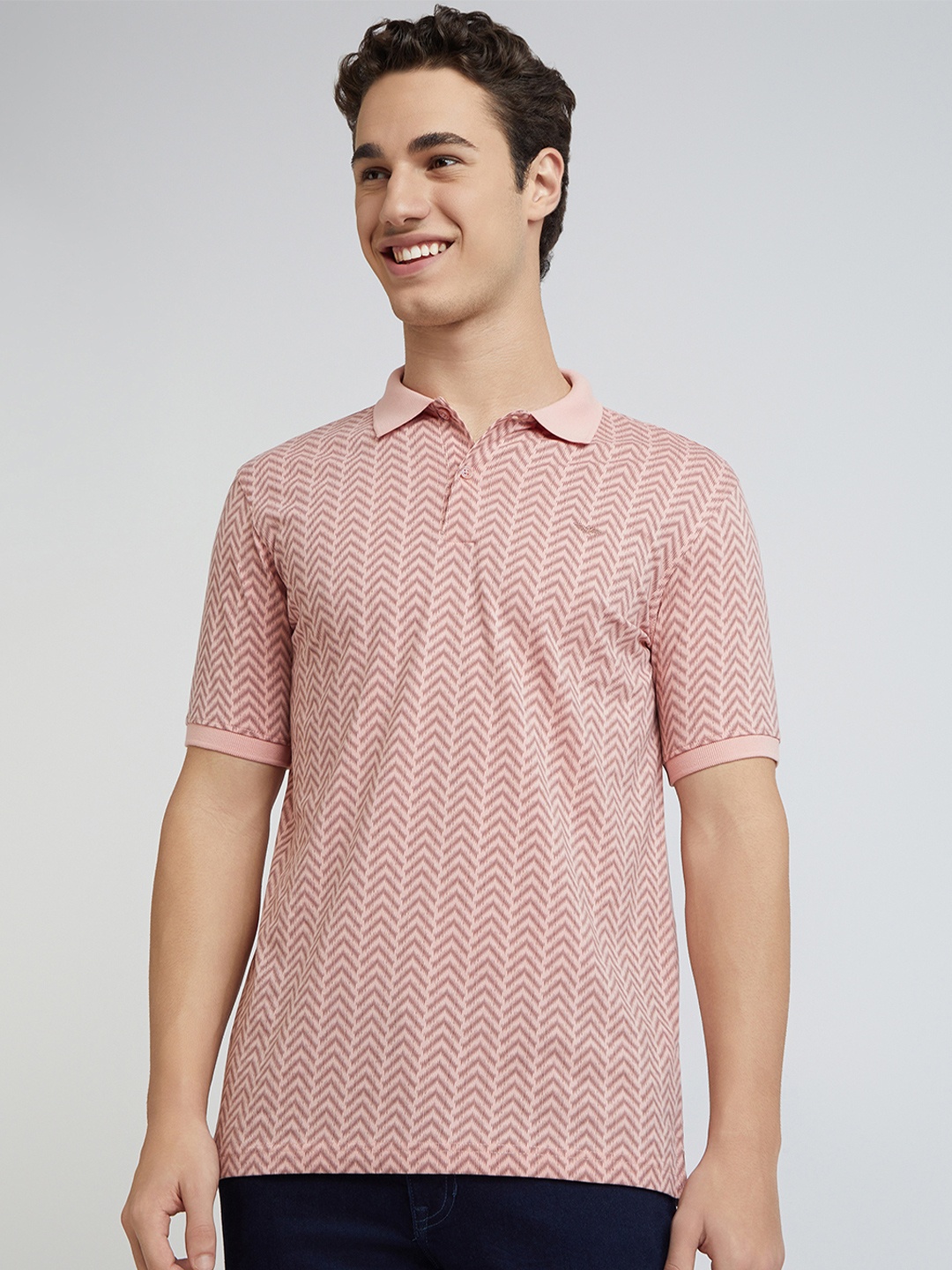 

Parx Men Geometric Printed Polo Collar Cotton T-shirt, Peach