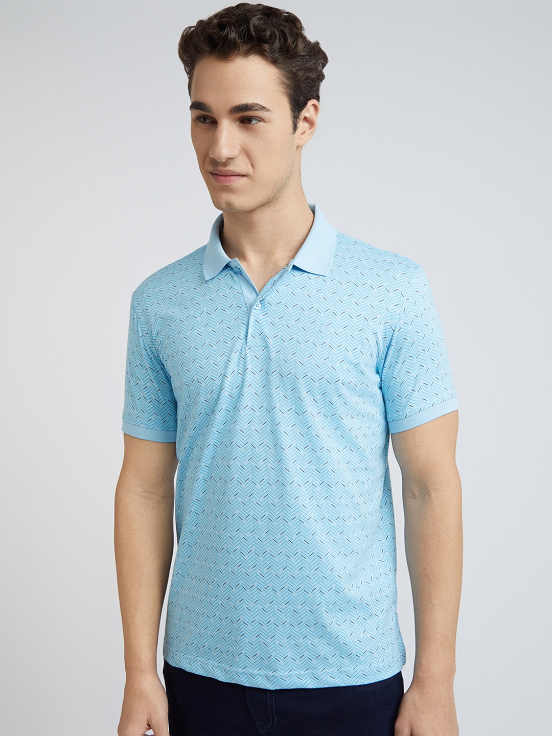 

Parx Men Geometric Printed Polo Collar Cotton T-shirt, Blue