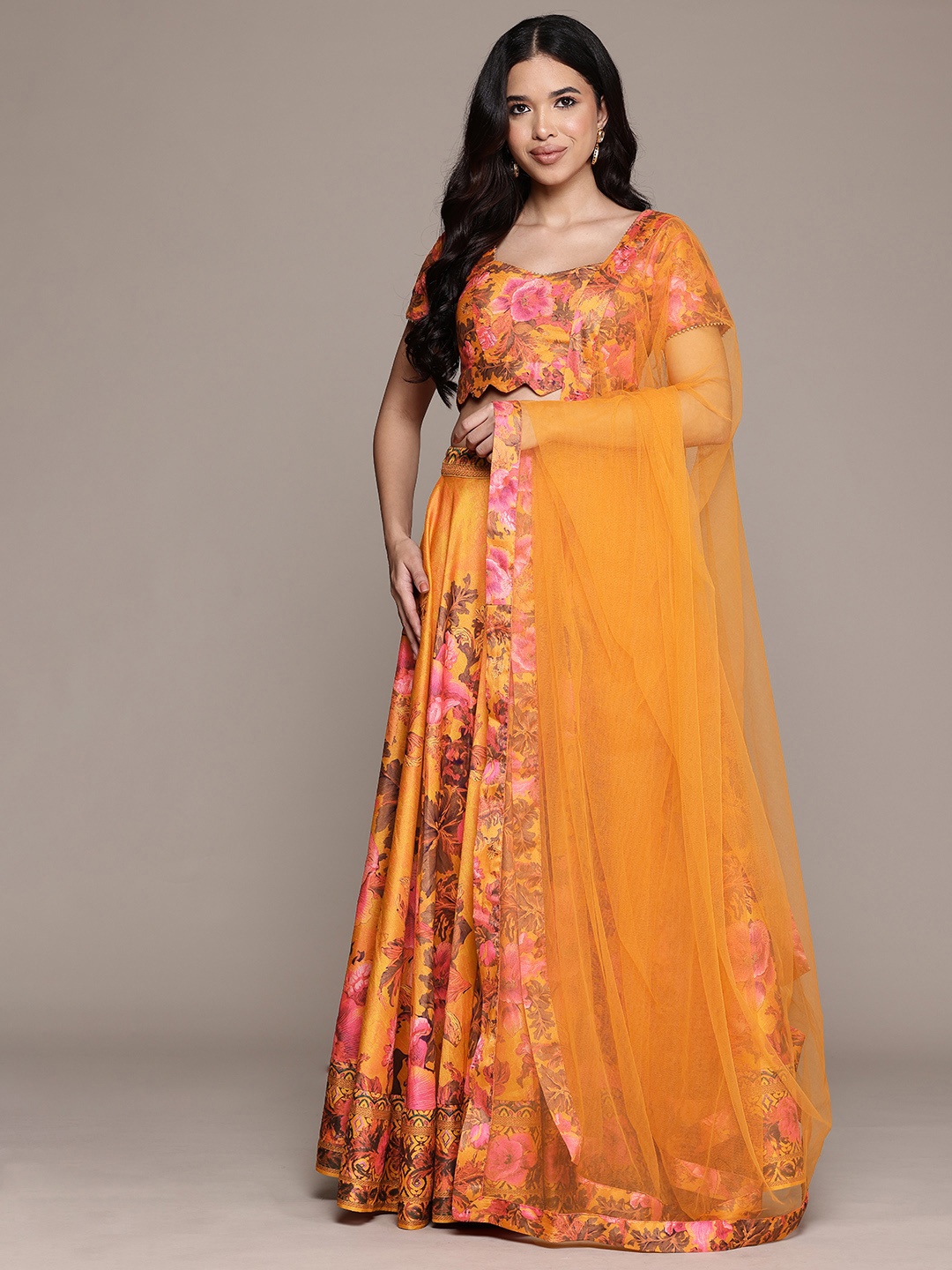 

aarke Ritu Kumar Printed Ready to Wear Lehenga & Blouse With Dupatta, Yellow