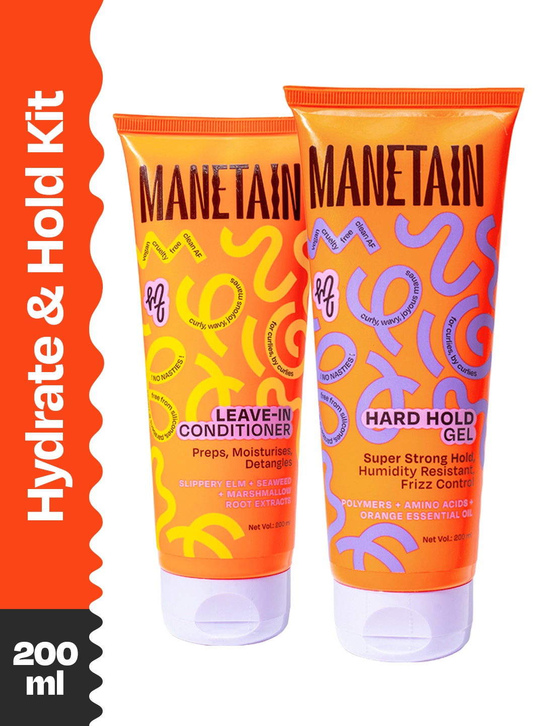 

MANETAIN Set Of 2 Leave In Conditioner & Hard Hold Gel - 200 ml Each, Orange