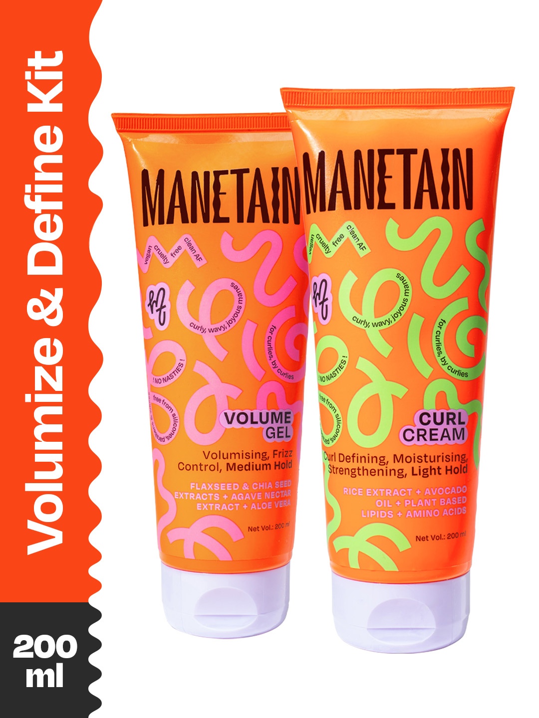 

MANETAIN Set Of 2 Curl Cream & Volume Gel For Define Kit - 200 ml Each, Orange