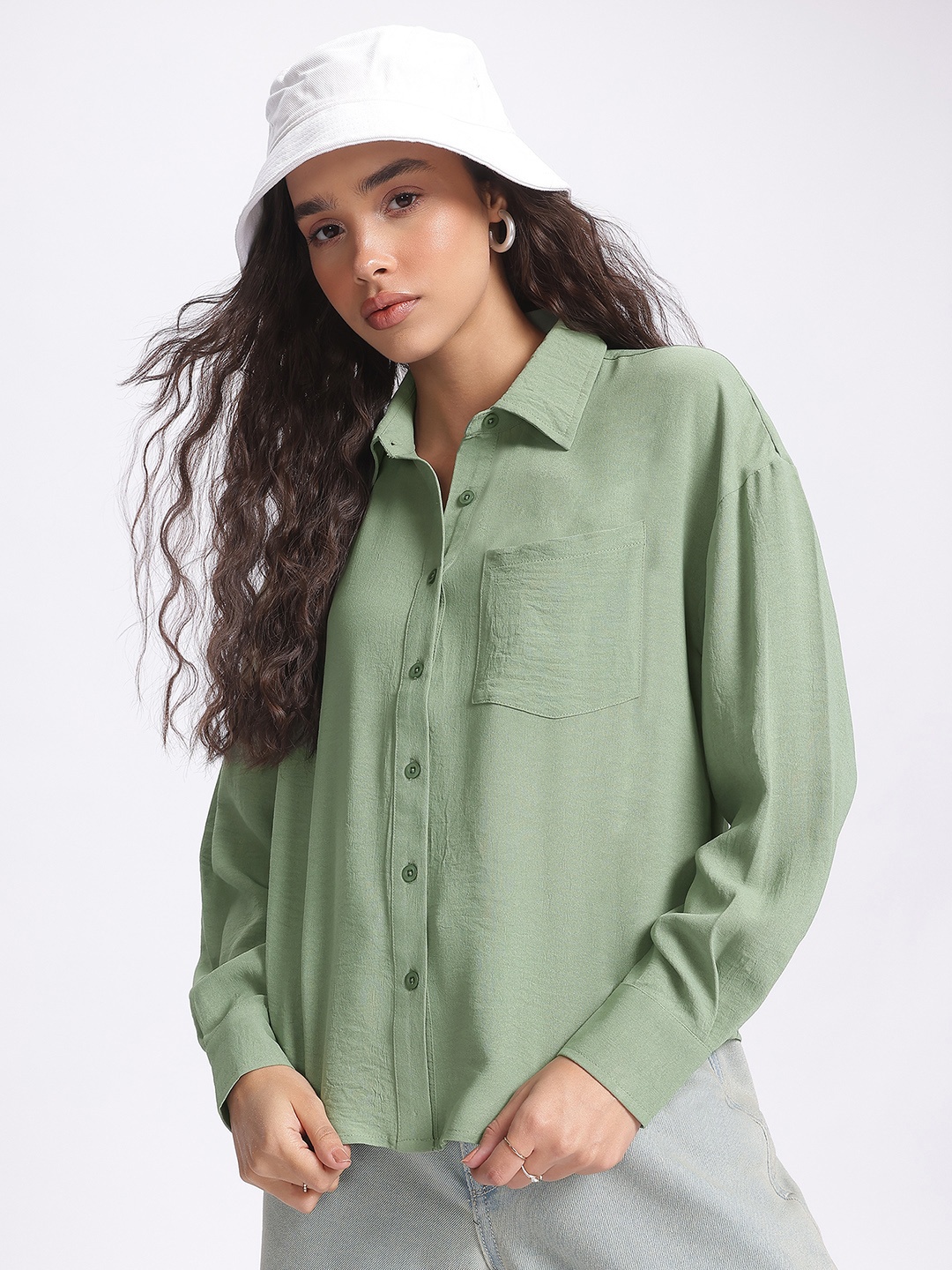 

glitchez Casual Comfort Drop-Shoulder Relaxed Shirt, Green