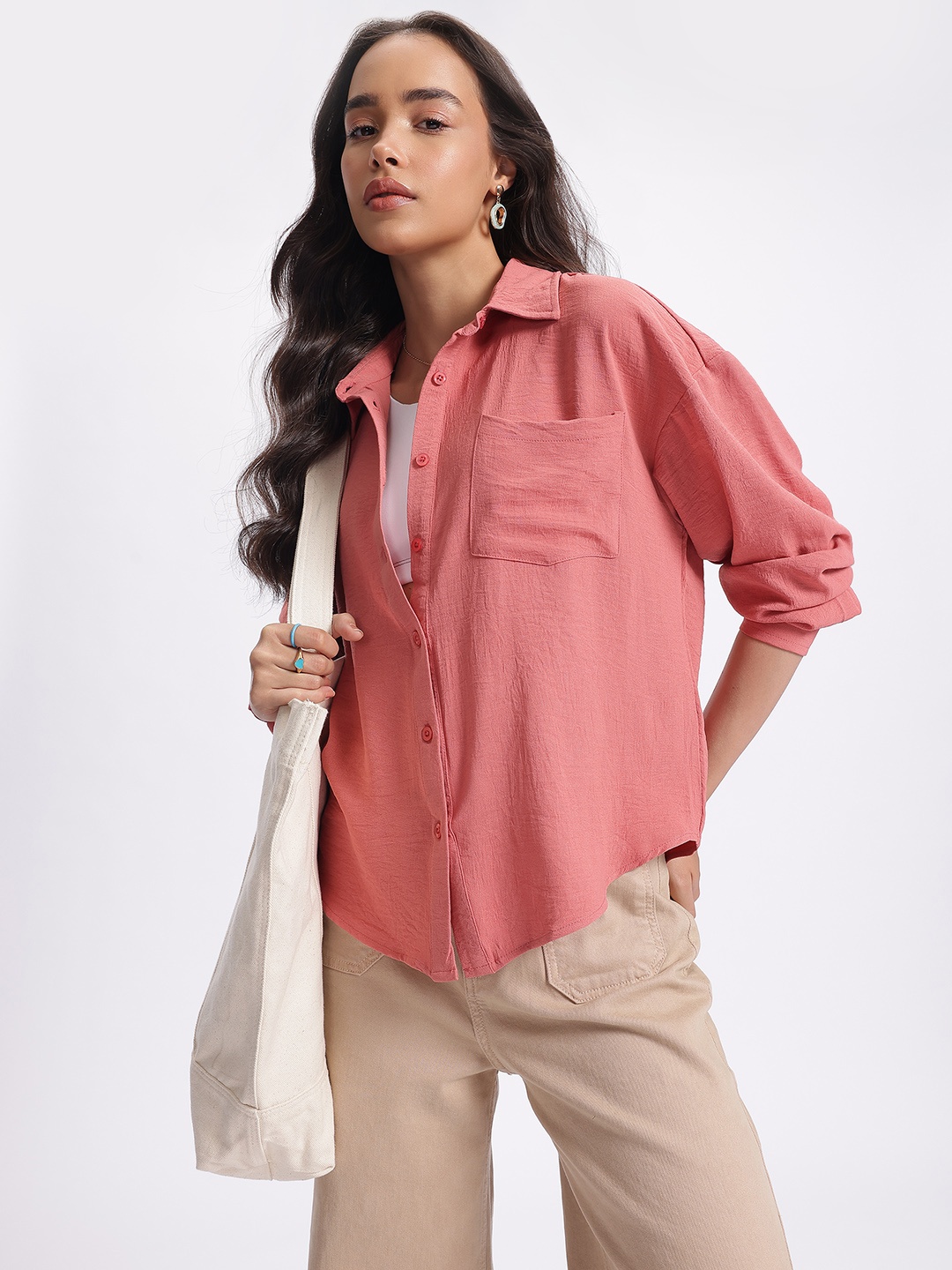 

glitchez Urban Utility Drop-Shoulder Shirt, Rose