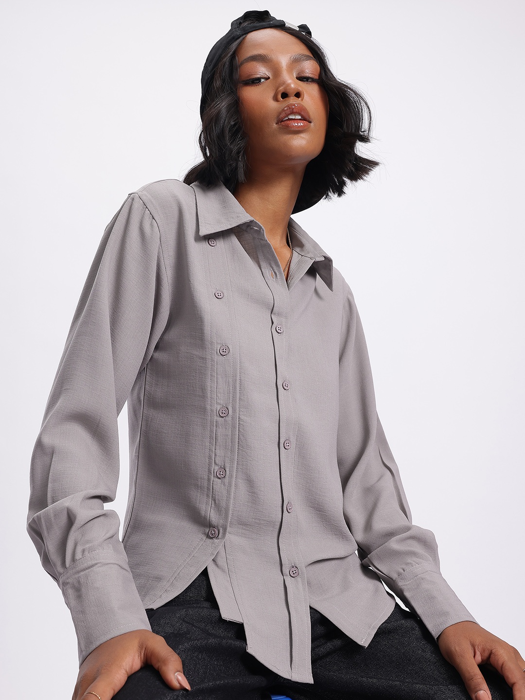 

glitchez Refined Revival Asymmetric Closure Shirt, Taupe