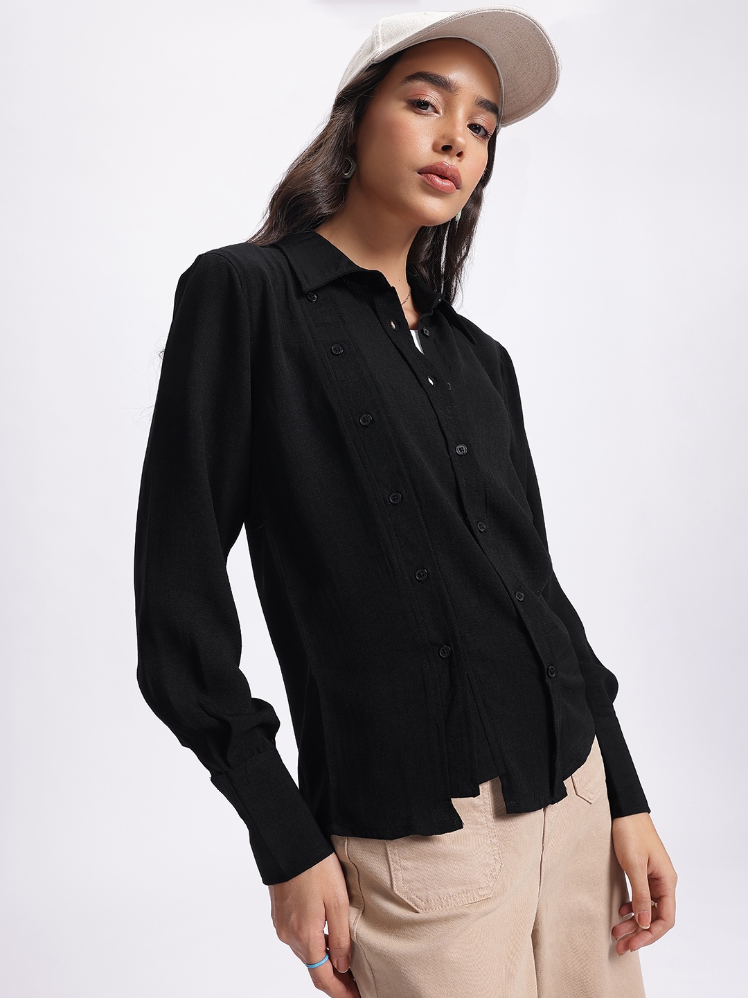 

glitchez Midnight Mood Asymmetric Closure Shirt, Black