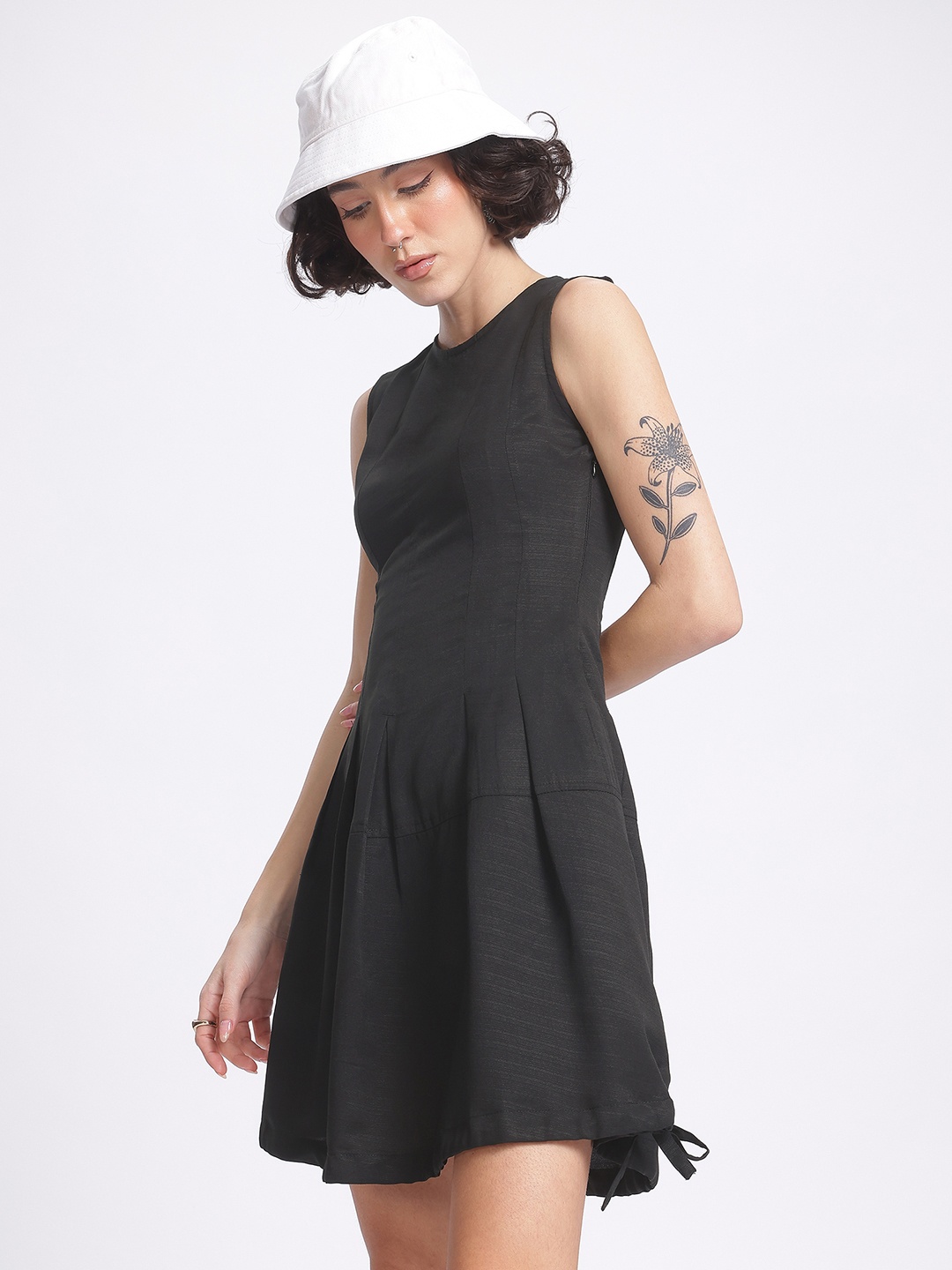 

glitchez Free Spirit Fashion Tie-Up Hem Mini Fit & Flare Dress, Black