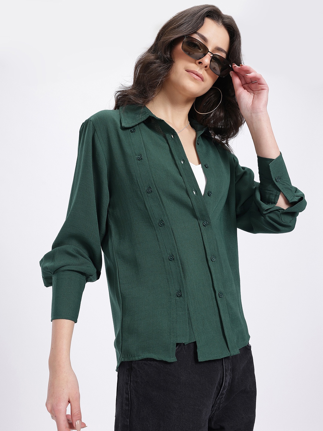 

glitchez Refined Revival Double Placket Shirt, Green