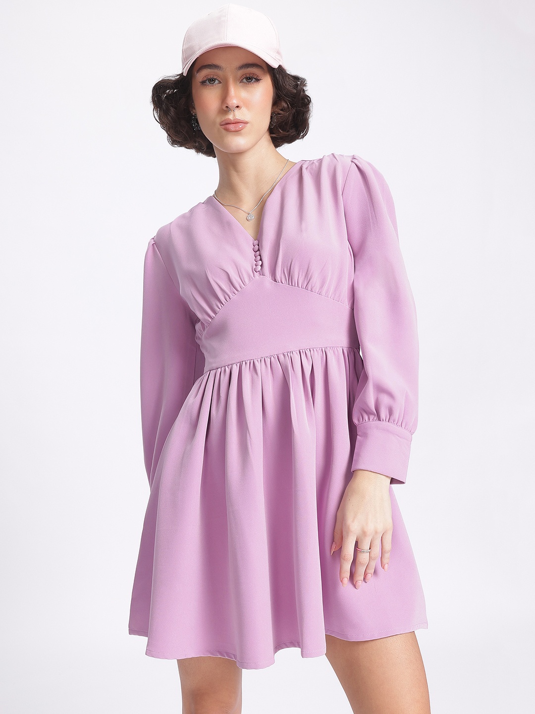 

glitchez Pastel Dreams Buttoned Detail Mini Empire Dress, Lavender