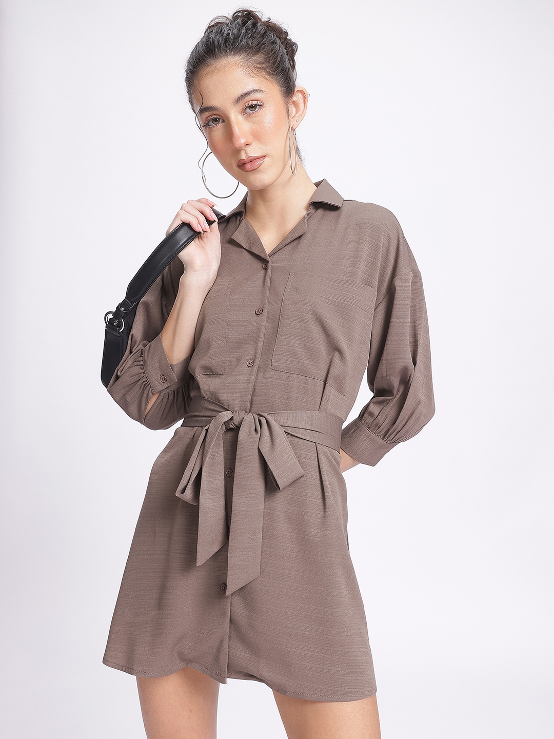 

glitchez Effortless Elegance Belted Shirt Mini Dress, Olive