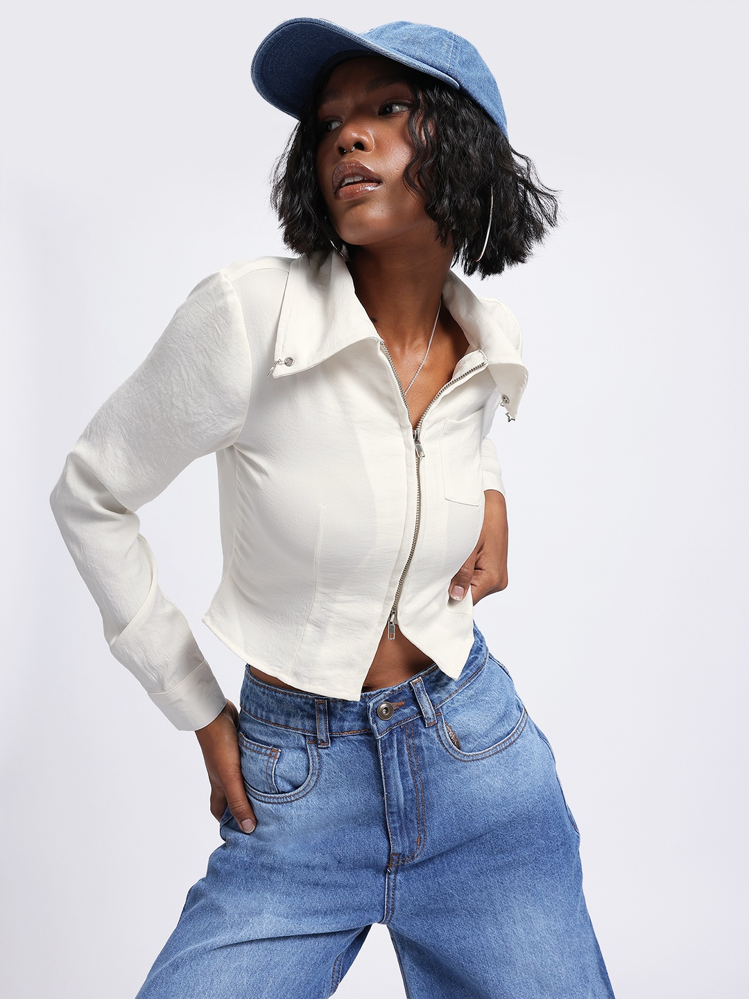 

glitchez Pocket Power Crop Shirt, White