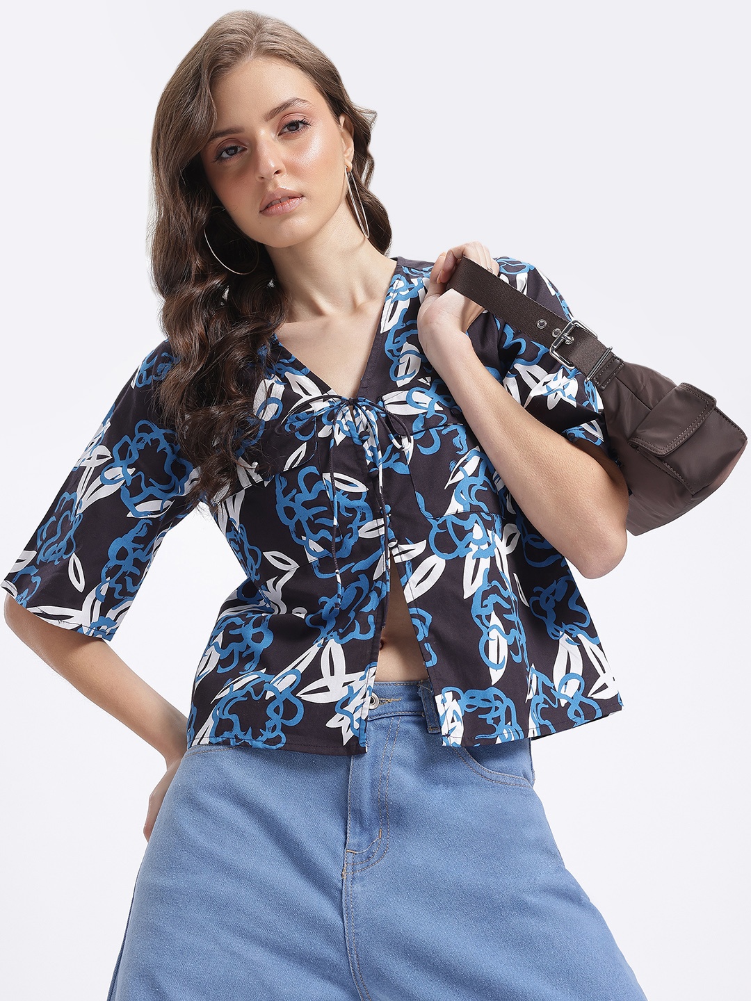 

glitchez Abstract Edged Petal Play Shirt, Navy blue