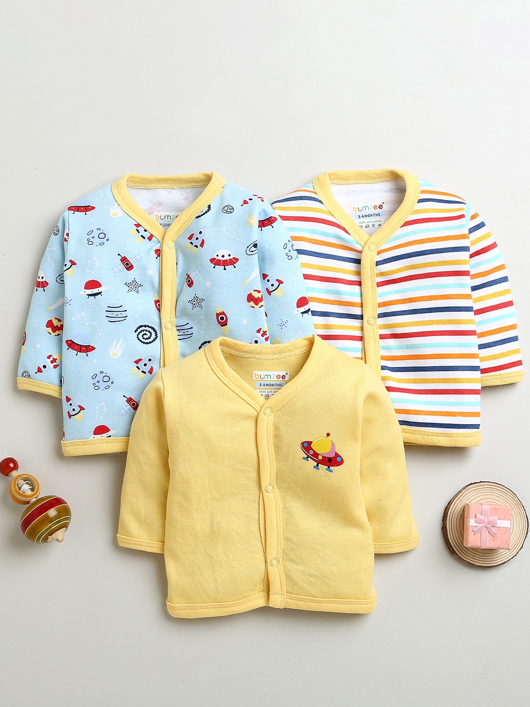 

BUMZEE Infant Boys Pack Of 3 Printed Cotton Jablas Peb10029, Yellow