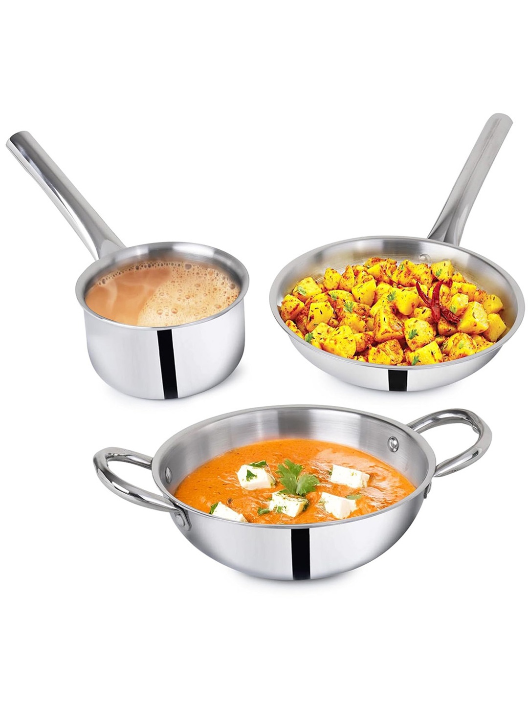 

The Indus Valley Silver-Toned 3 Pieces Induction Base Triply Stainless Steel Cookware Set