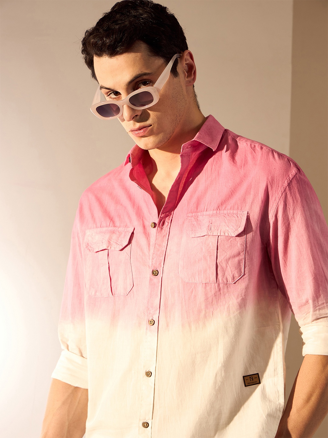 DENNISON Drop Shoulder Oversized Ombre Dyed Shirt, Coral