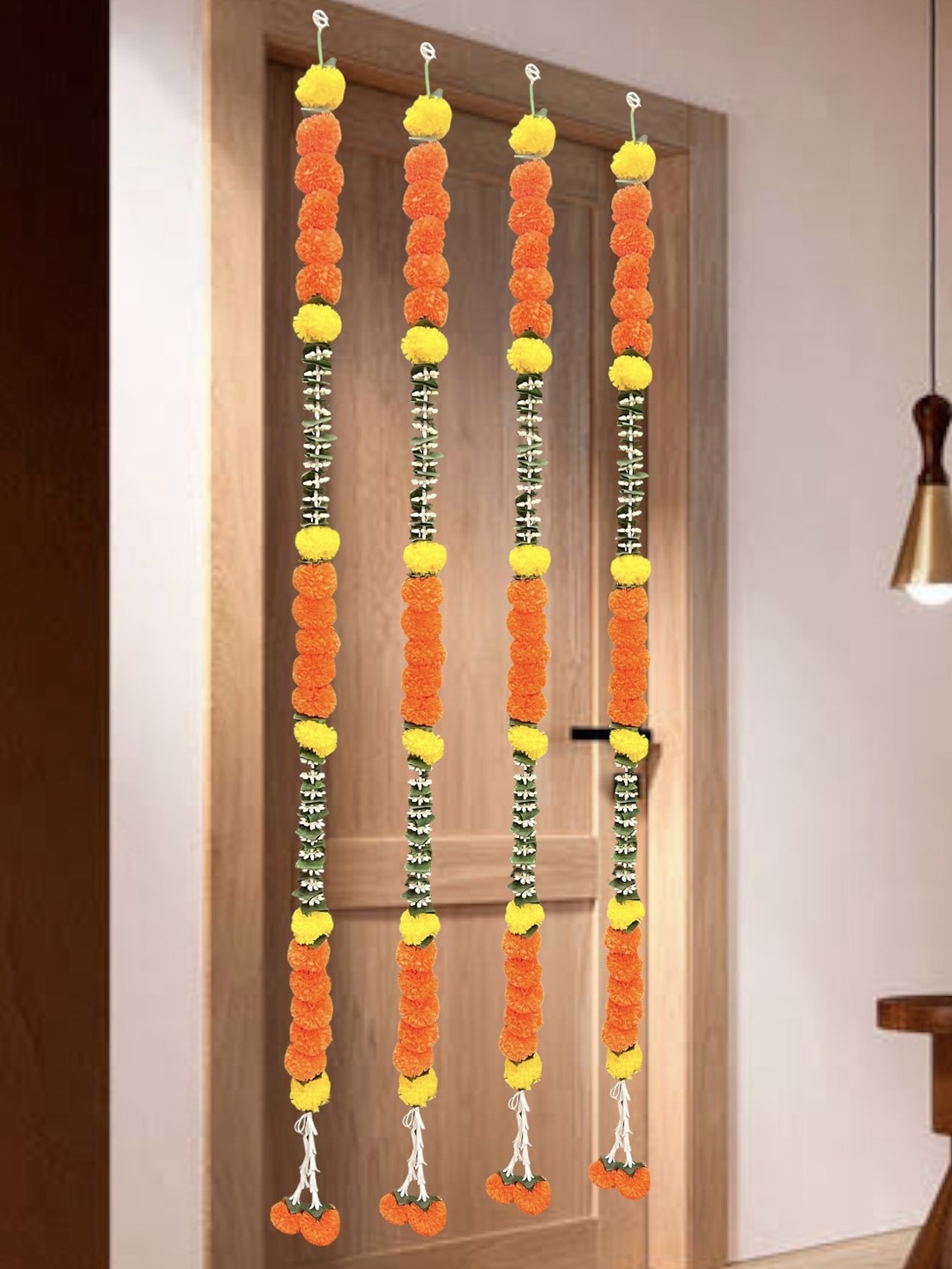 

iHandikart Orange & Green 4 Pieces Hanging Marigold Artificial Flowers