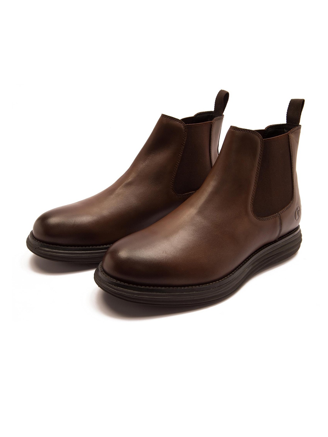 

THOMAS CRICK Men Brown Genuine Leather Round Toe Chelsea Boots