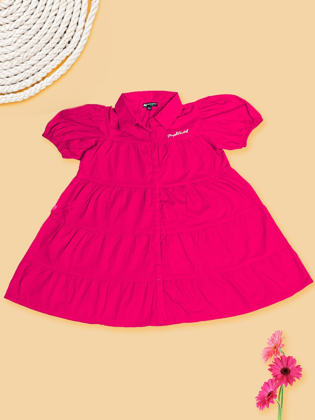 

Purple United Kids Girls Shirt Collar A-line Dress, Fuchsia