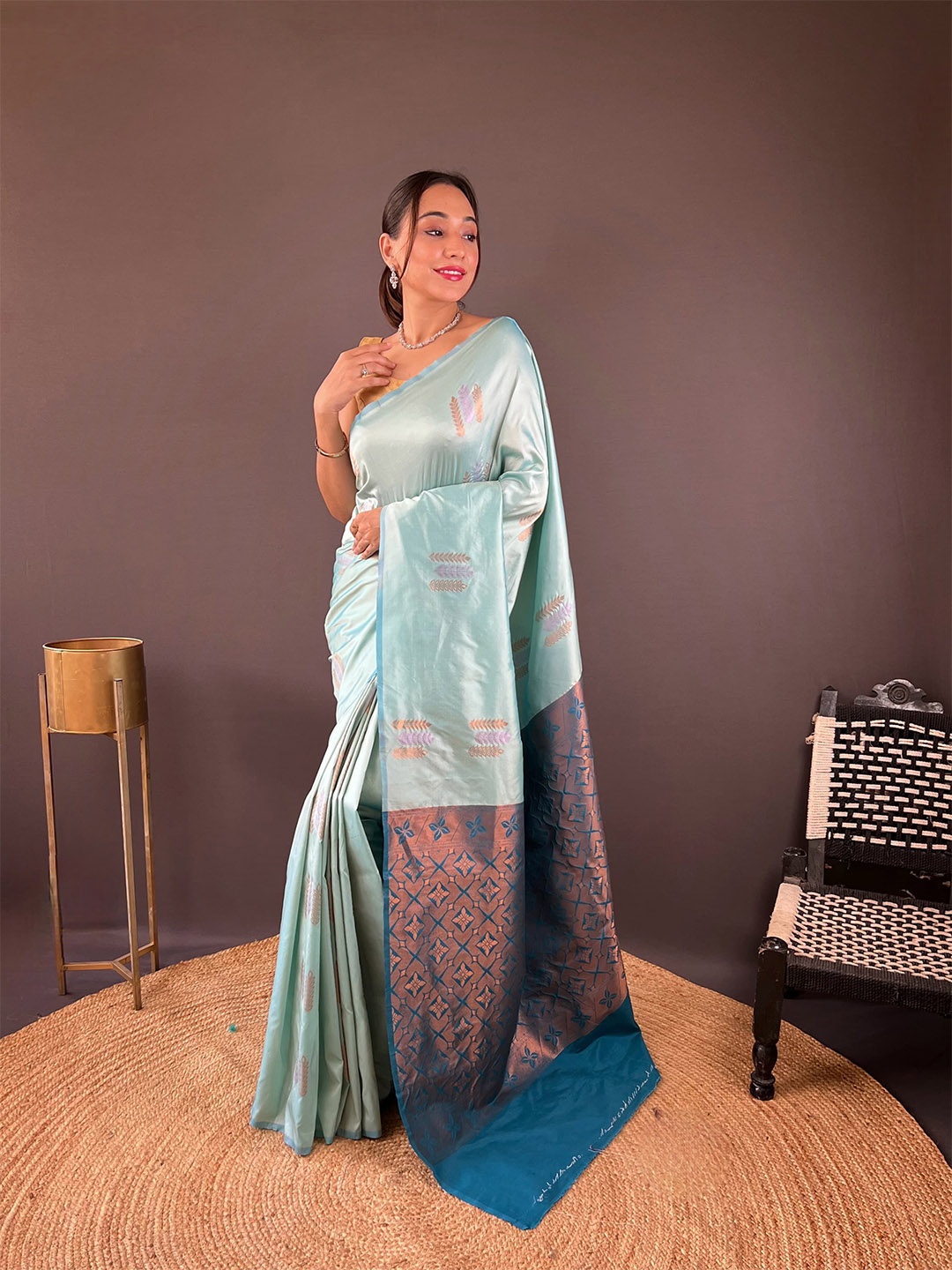 

STAVA CREATION Woven Design Banarasi Saree, Turquoise blue