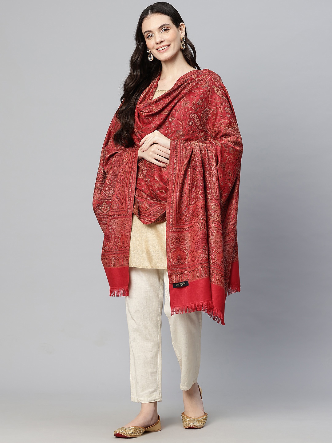 

Women Jamawar Woven Design Jamawar Shawl, Maroon