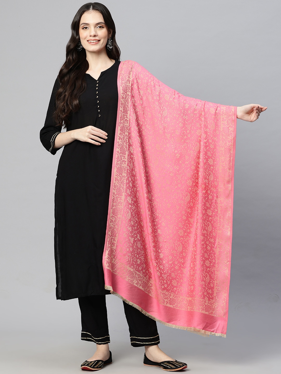 

SWI Stylish Woven Design Jamawar Stole, Pink