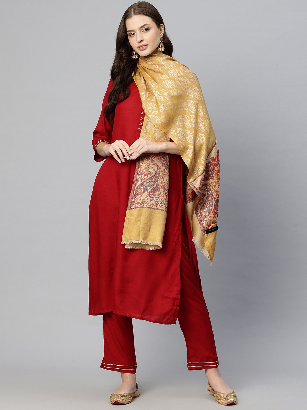 

SWI Stylish Woven Design Jamawar Shawl, Mustard