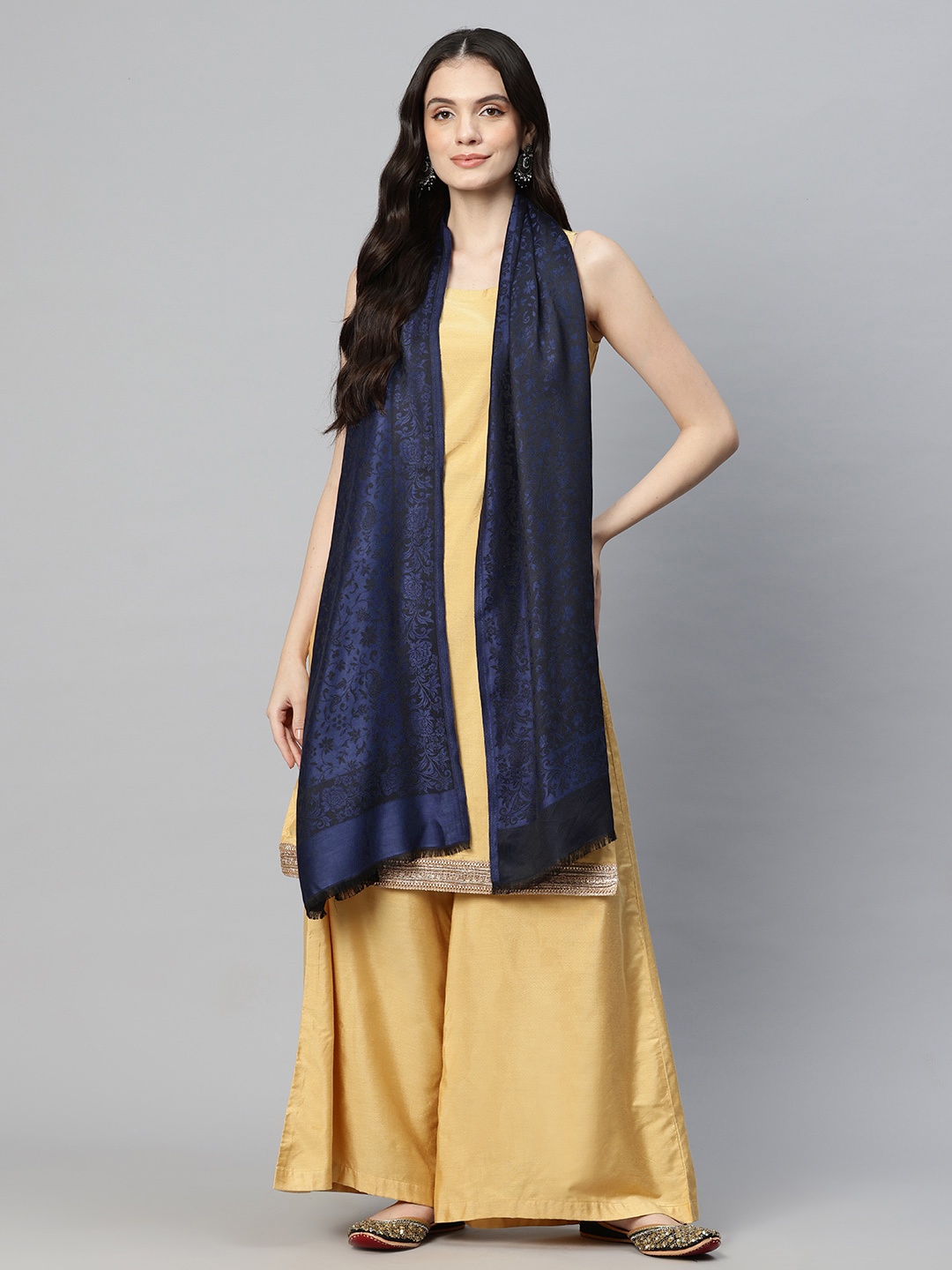 

SWI Stylish Woven Design Jamawar Shawl, Navy blue