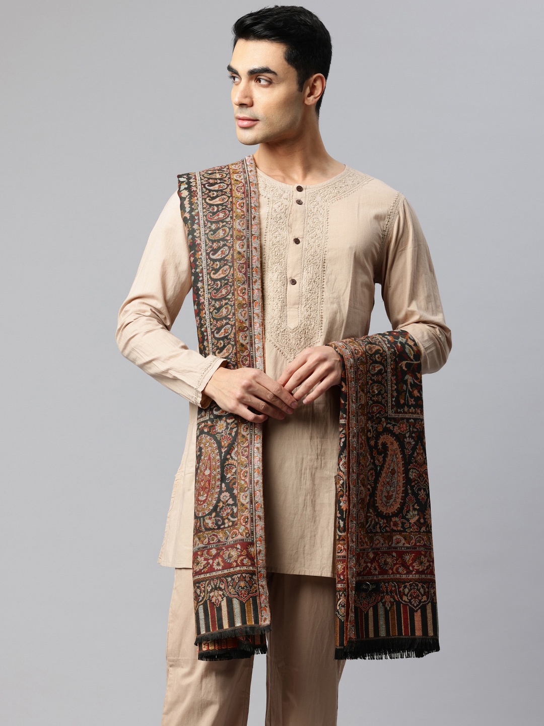 

SWI Stylish Men Paisley Woven Design Kani Shawl, Black