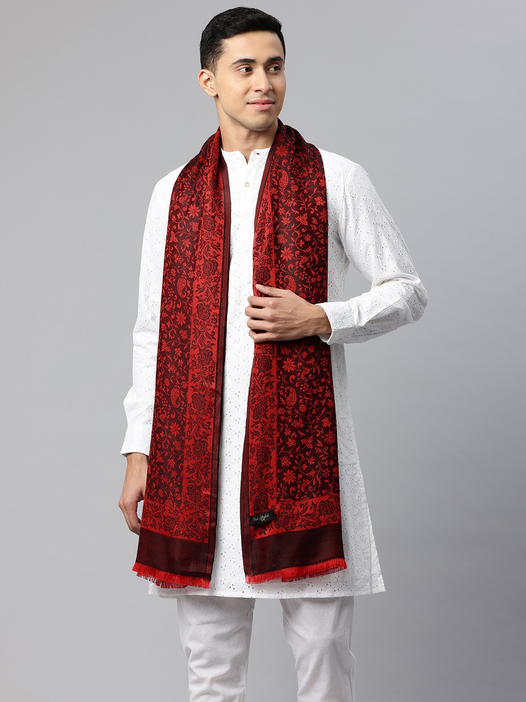 

SWI Stylish Men Woven Design Jamawar Shawl, Red