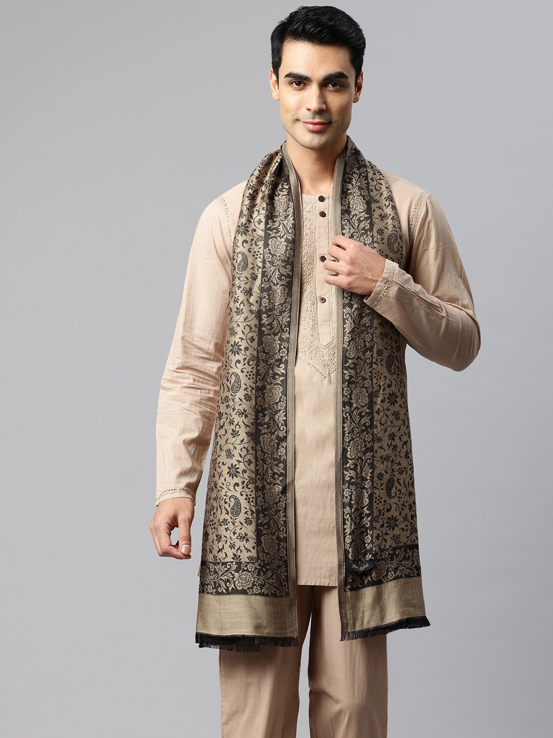 

SWI Stylish Men Woven Design Jamawar Shawl, Beige