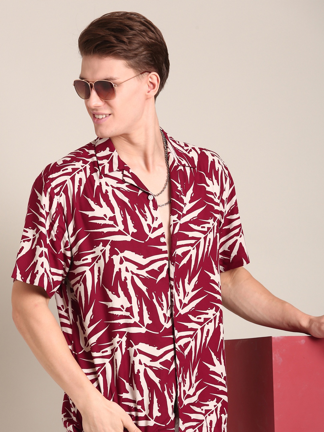 

LSD Relaxed Fit Cuban Collar Printed Casual Shirt, Maroon