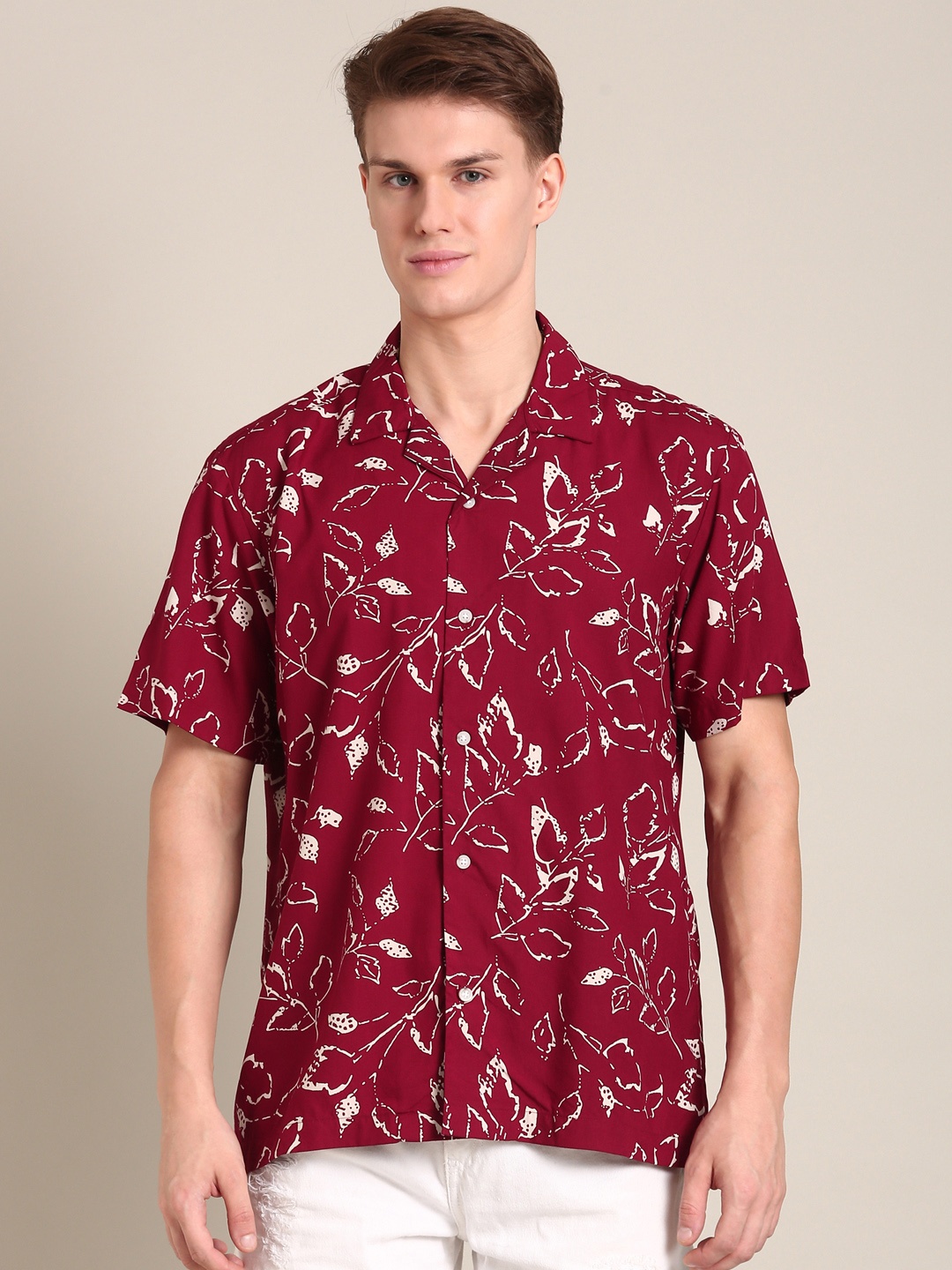 

LSD Relaxed Fit Cuban Collar Printed Casual Shirt, Maroon