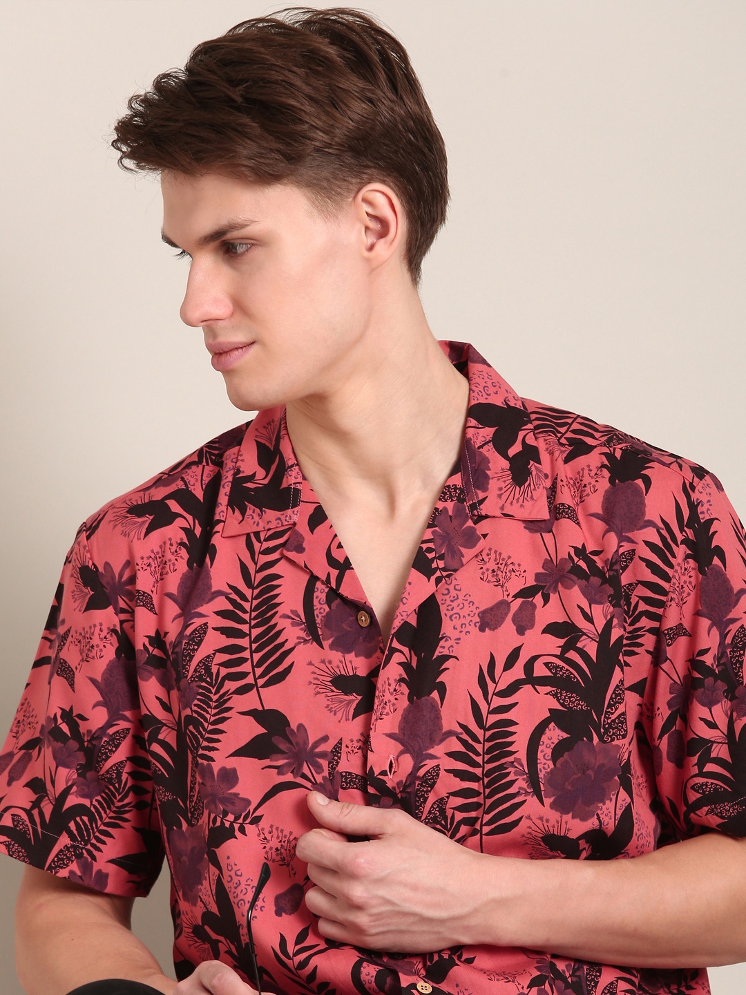 

LSD Relaxed Fit Floral Printed Casual Shirt, Peach