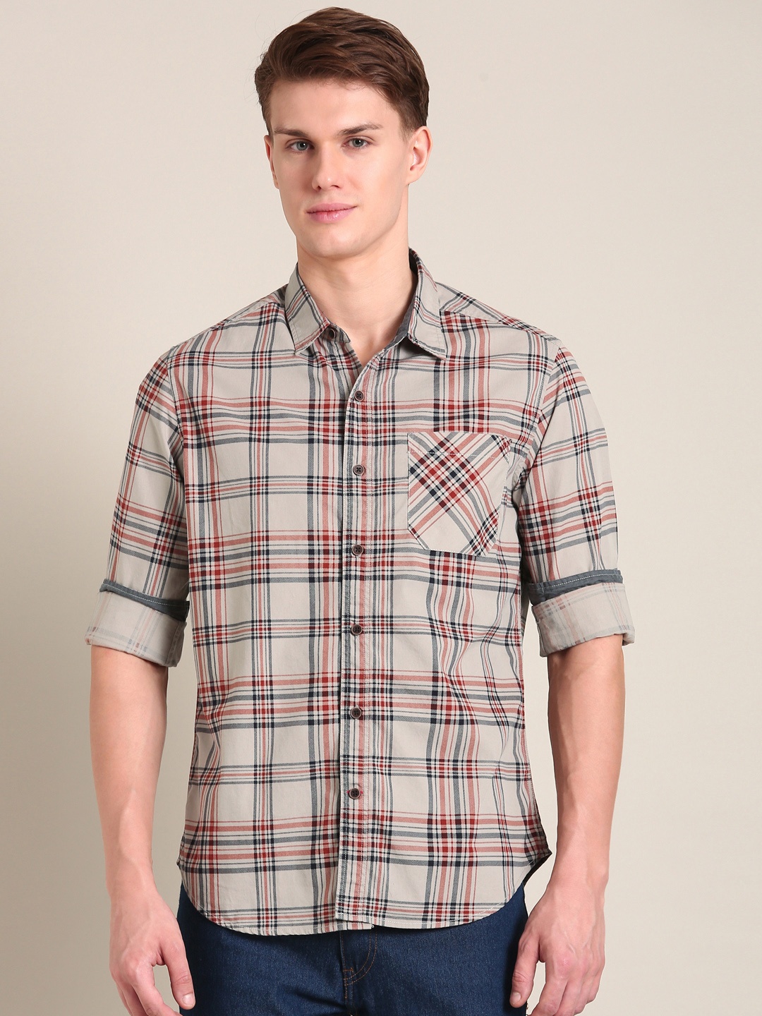 

LSD Slim Fit Tartan Checks Opaque Casual Shirt, Grey
