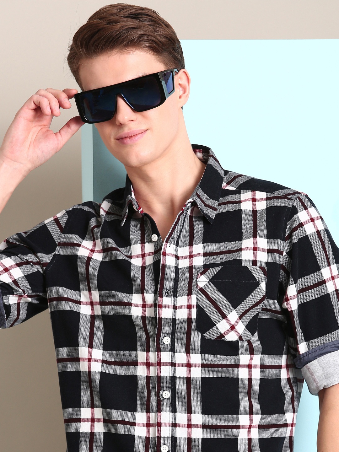 

LSD Cotton Slim Fit Checked Casual Shirt, Black